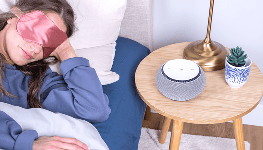 Sleeping with a sound machine, acting as an effective noise masker. Sleep deeper with white noise, feel more energy, and is a health and wellness essential.
